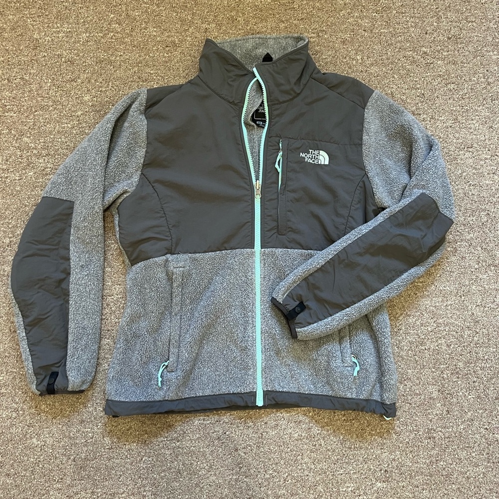 The North Face Gray and Black Fleece Jacket with Teal Zipper